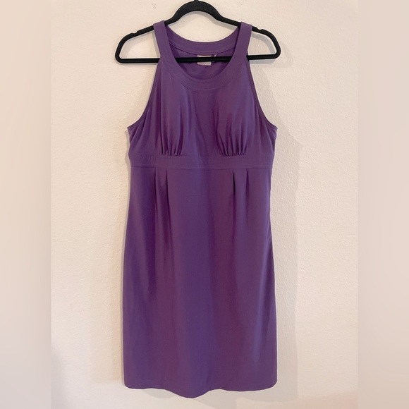 Athleta Women’s Midi Dress Size 14 Purple Spandex Stretch Voyager Day Halter - Picture 1 of 16